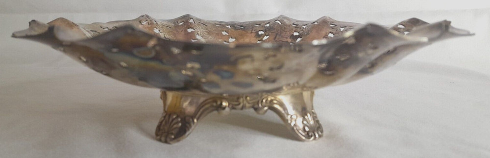 Vintage Haddon Pedestal Silverplate EP Electro Plate Copper Trinket Candy Dish