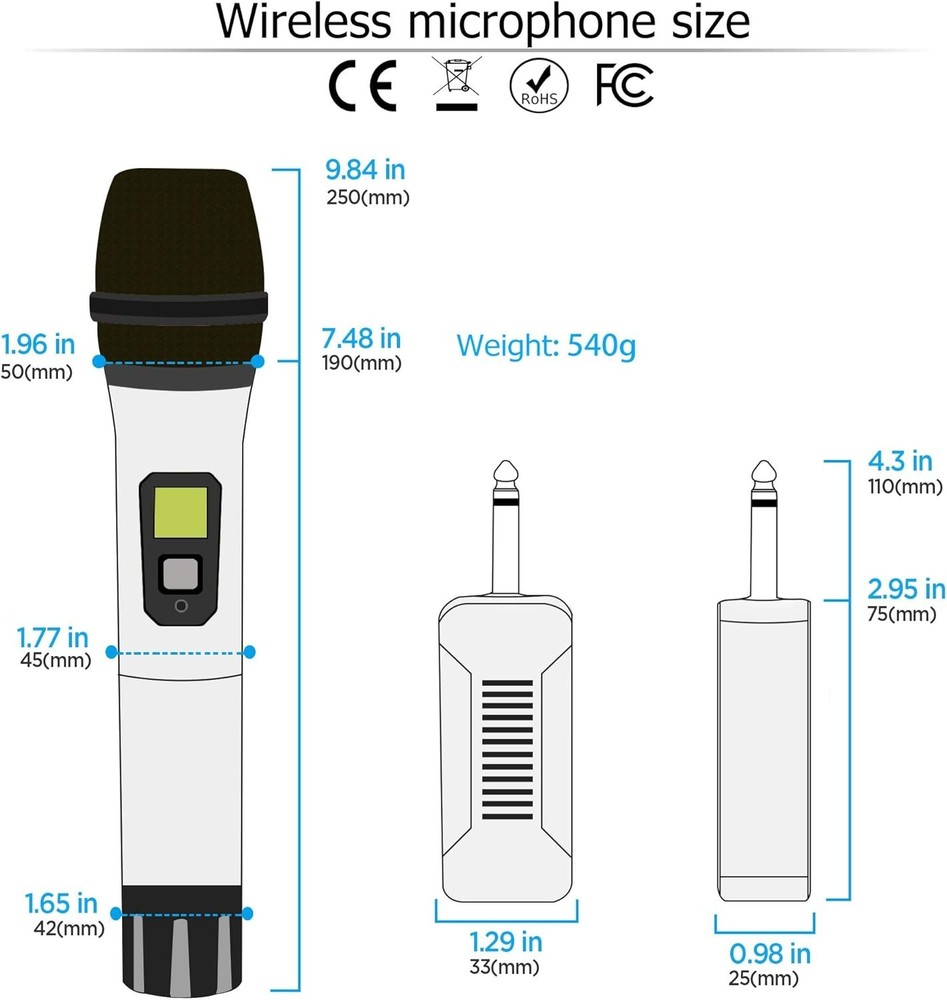 Rechargeable Receiver Wireless Mic, 15 Channels