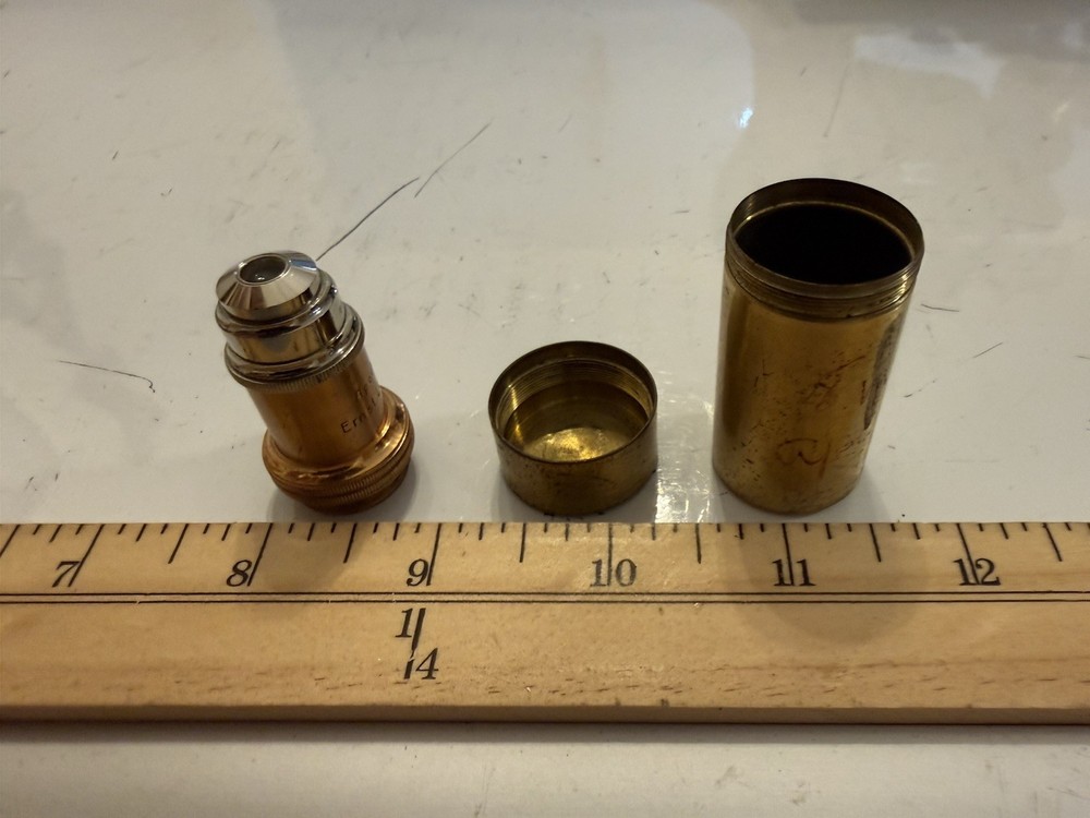 Ernst Leitz Wetzlar Apochromat 8mm Microscope Objective w/ Brass Case c.1915