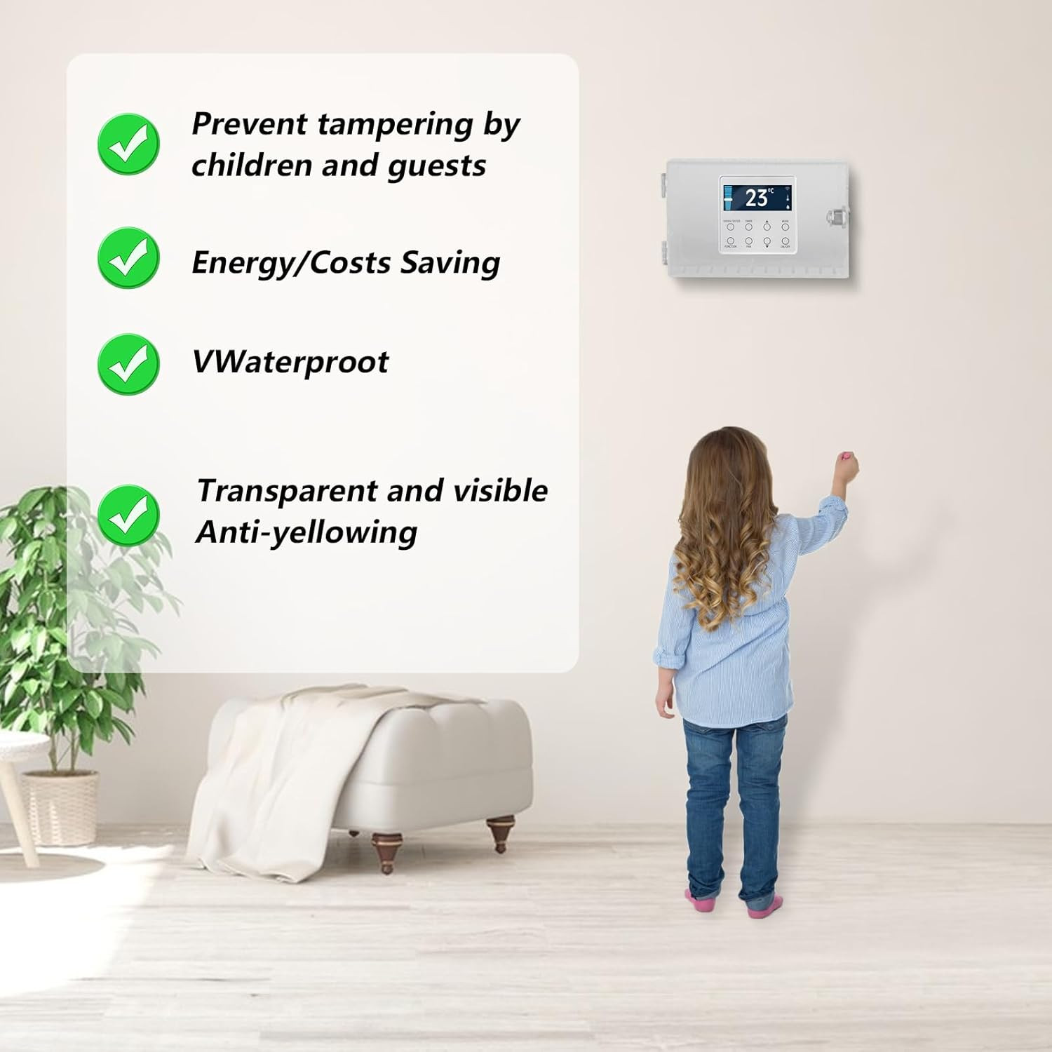 Universal Thermostat Lock Box with Key Clear Large Thermostat Cover Guard Wall