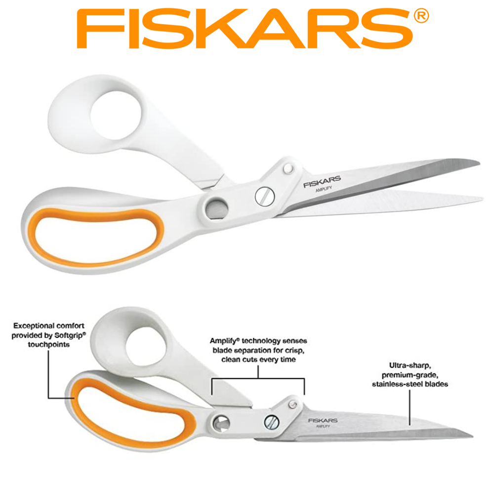 Fiskars Genuine Amplify Mixed Media Shears - Scissors, 8" for Thick Materials