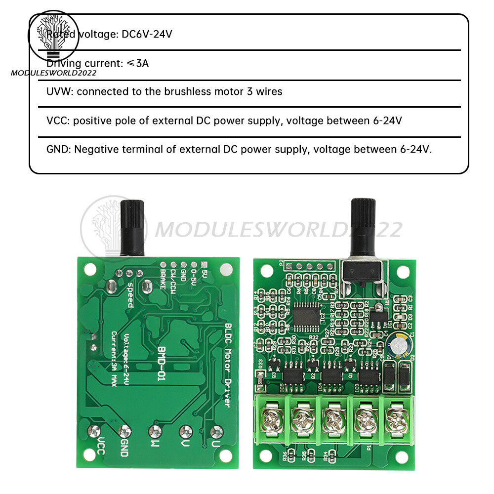 DC 3-phase Brushless Motor Speed Controller Motor Drive Control Board 6V12V24V