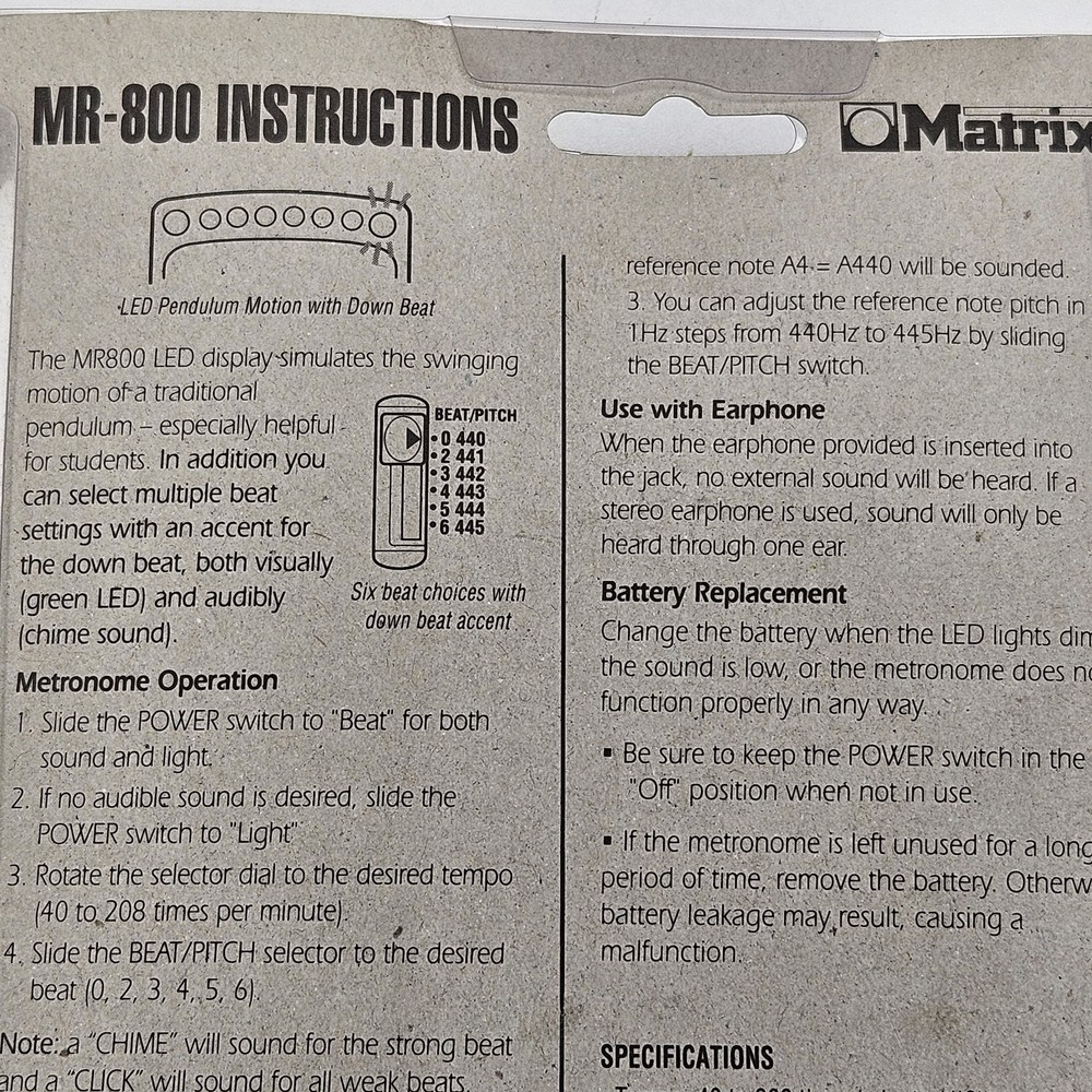 Matrix MR-800 Quartz Metronome w/ LED Pendulum Simulation & Down Beat Accent