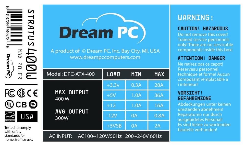 New PC Power Supply Upgrade for Soly-Tech Model: SL-400TF Desktop Computer