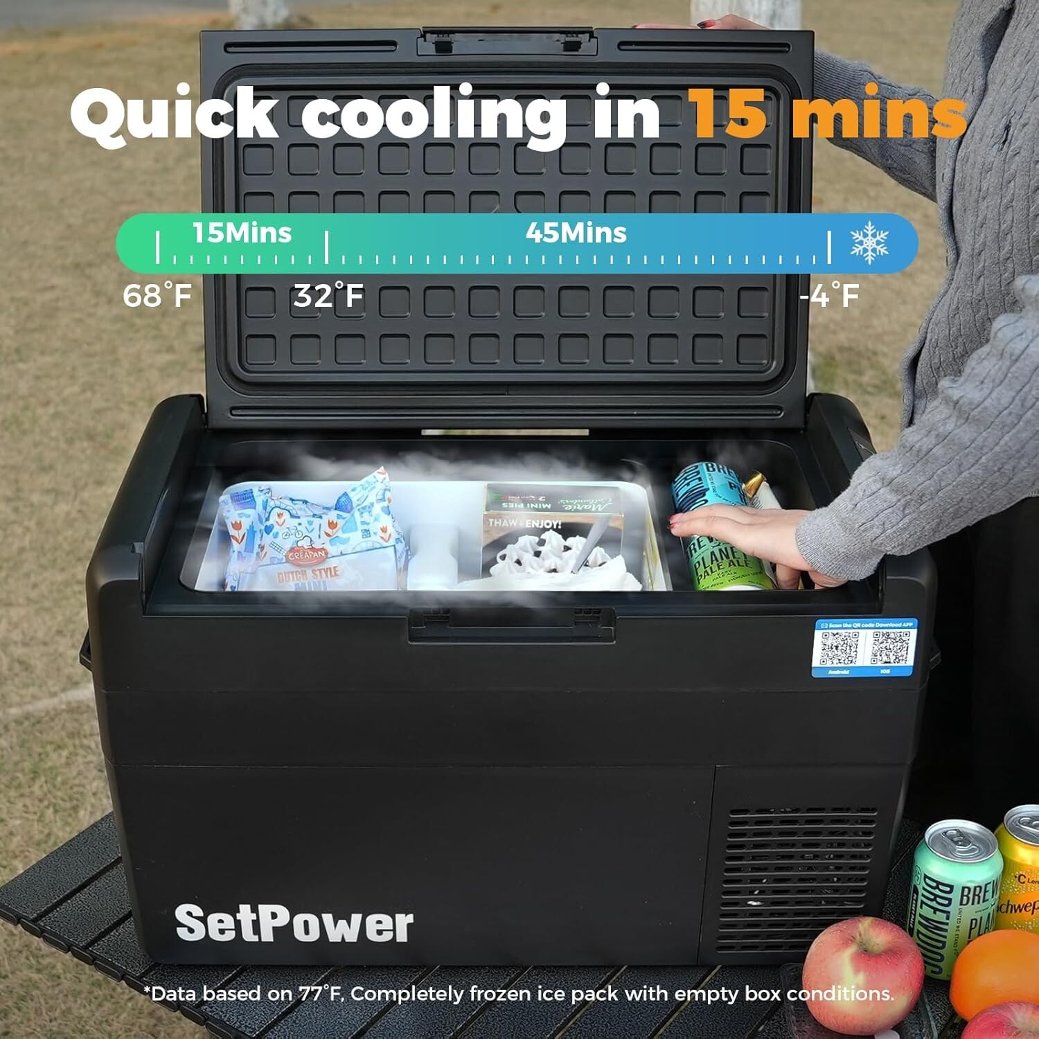 Setpower RF20 12V Portable Refrigerator with PG216WH Battery Pack for camping