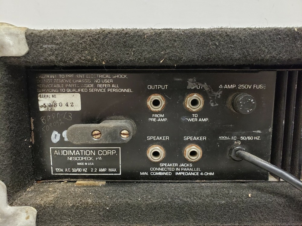 Audimation Corp. 2-Channel Power Amplifier 120V 2.2 Amp Max Tested Working