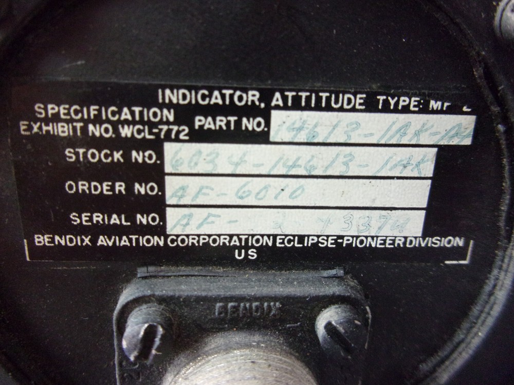Bendix Type MF-2 Attitude Indicator P/N 14613-1AK-A4
