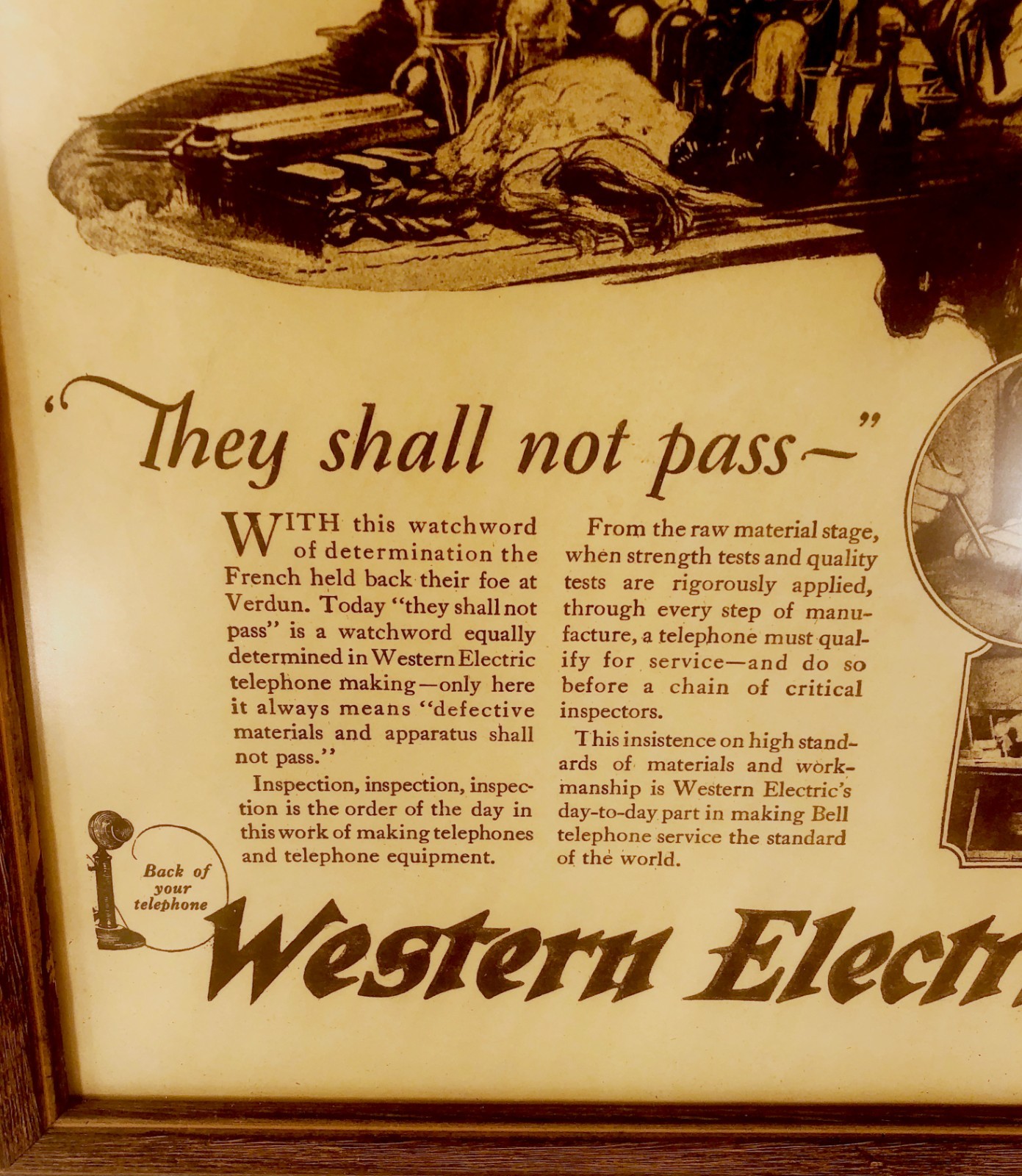 Vintage Early 1900's Western Electric Framed Advertising 4 Candlestick Telephone