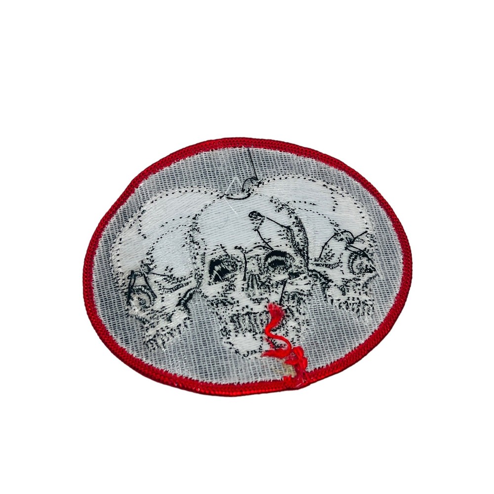 Three Skulls Oval Embordered Iron On Biker Patch