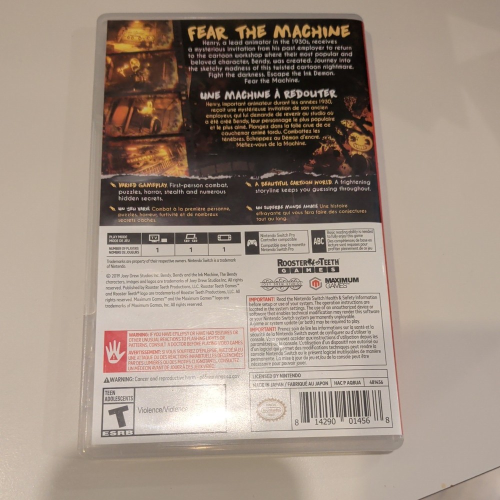 Authentic Box Case ONLY Replacement Nintendo Switch Bendy and the Ink Machine