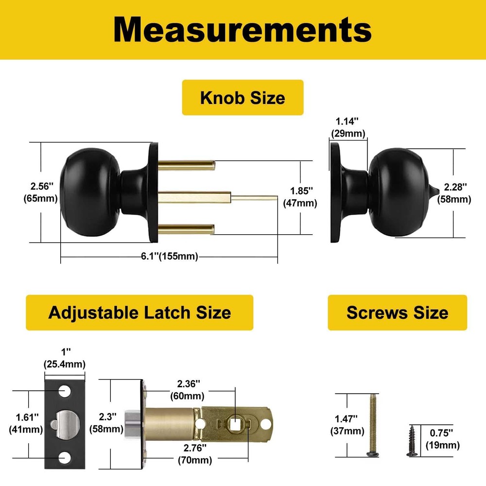 CML Hardware Matte Black Keyed Entry Door Knob for 1 Pack,