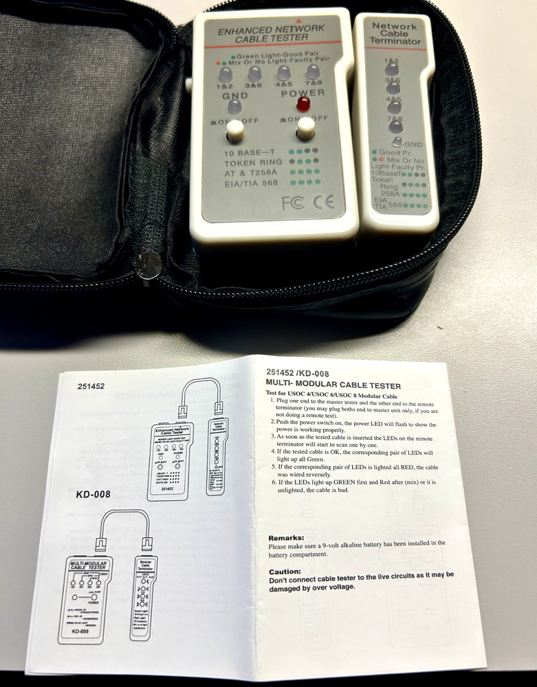 ENHANCED NETWORK CABLE TESTER NETWORK CABLE TERMINATOR MODEL #251452