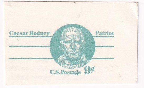 STAMP SCOTT UX70 "Caesar Rodney" 9 CENT 1976 POSTCARD CUT OUT - A