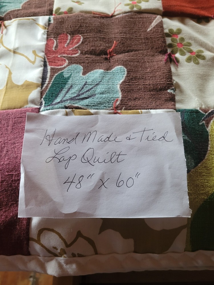 Handmade and Tied Lap Quilt 48"x60" assorted blocks