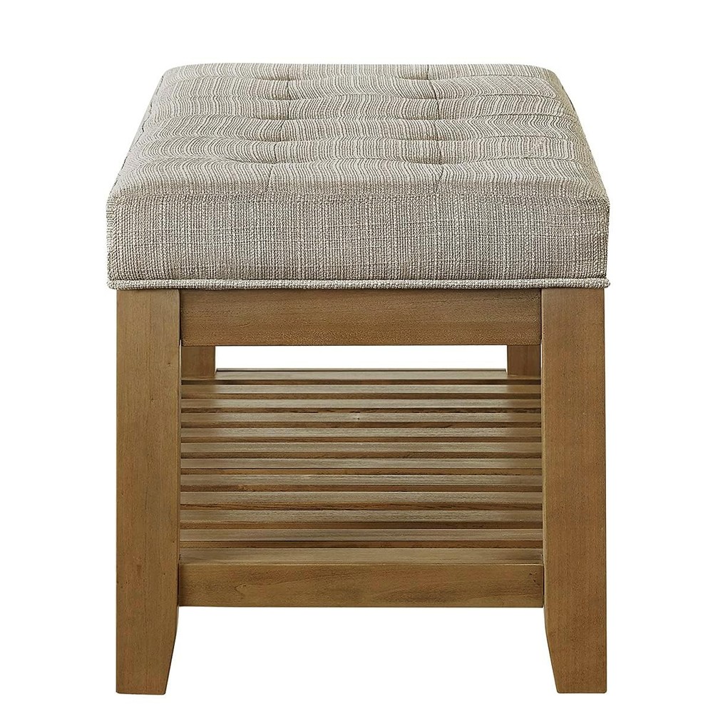 Large Rectangular Upholstered Tufted Linen Fabric Ottoman Bench, Padded Bench...