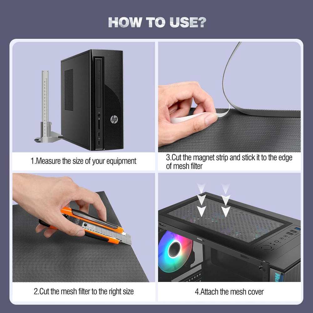 DIY PC Case Dust Mesh Filter 2 Pack Magnetic Dustproof Cover for Computer