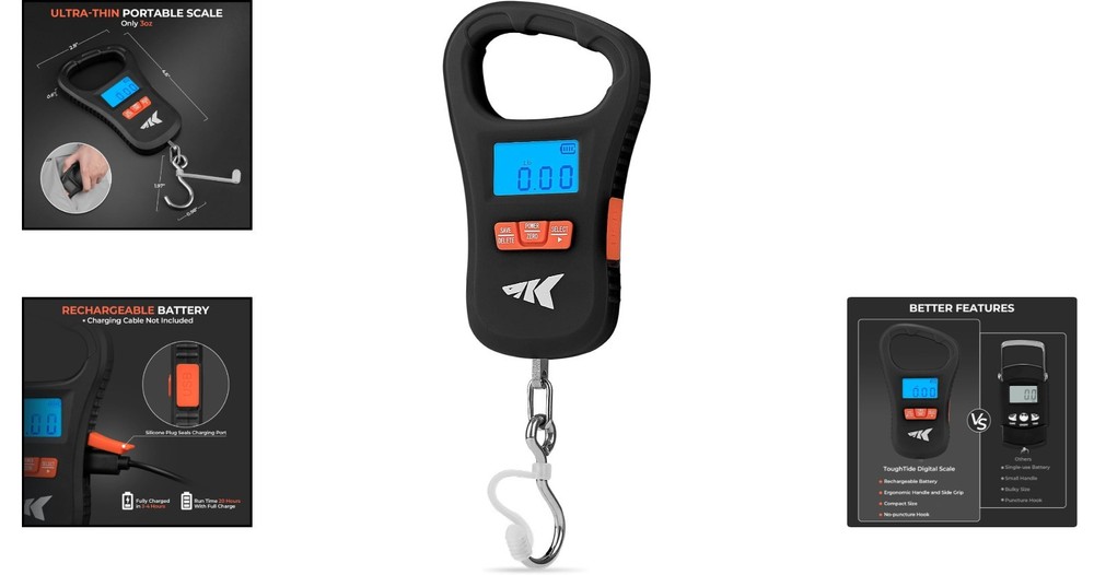 Compact ToughTide Digital Fish Scale - 65lb Capacity with Memory Function & LCD