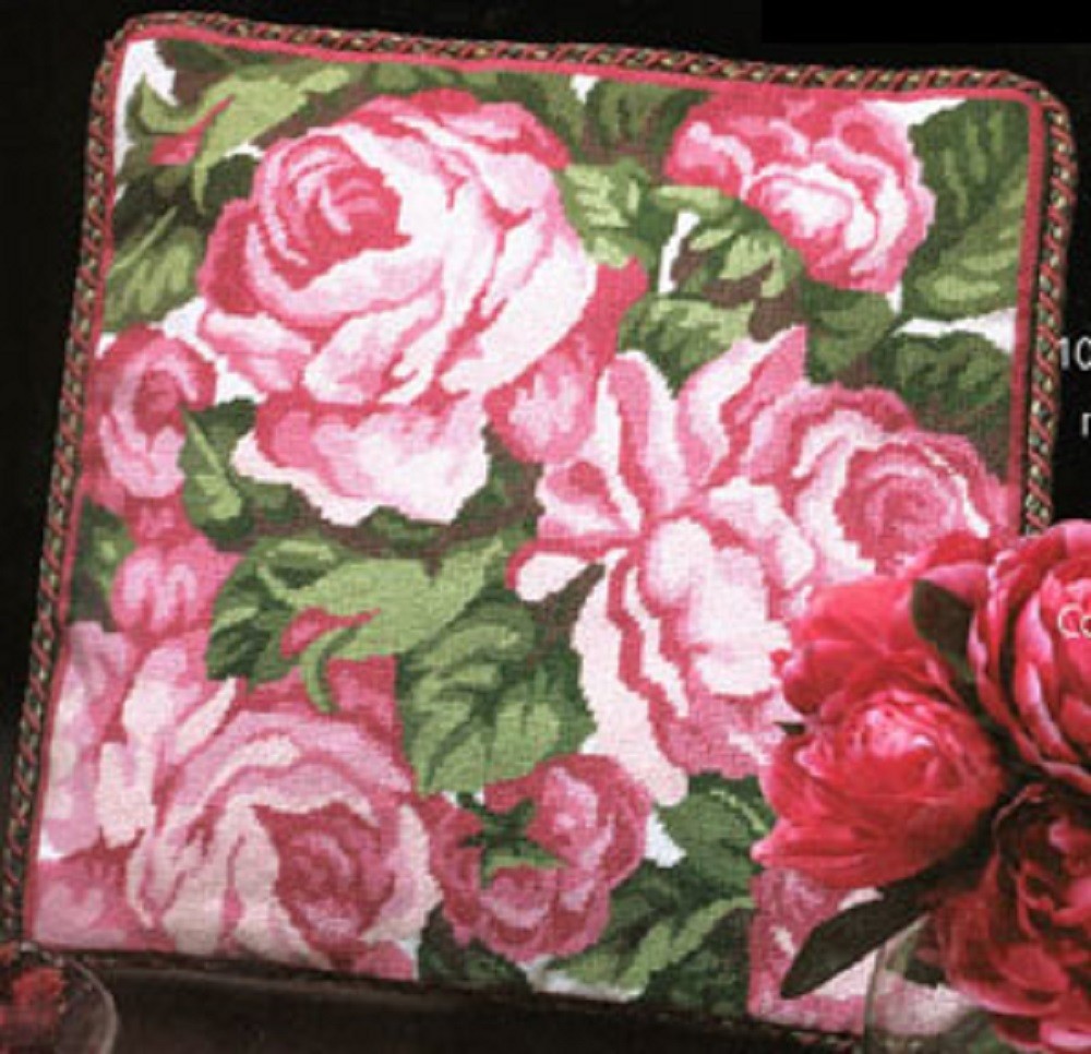 Alice Peterson Cabbage Roses Pillow - Needlepoint Kit
