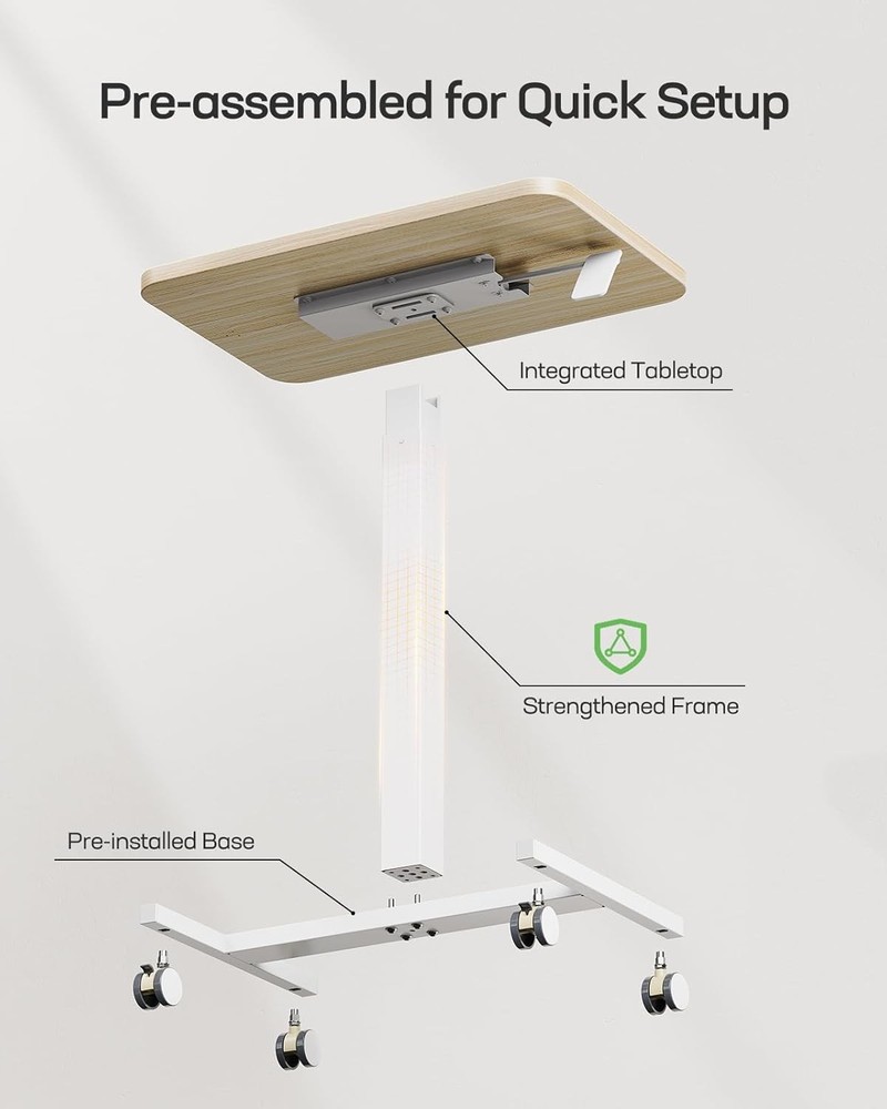 Mobile Standing Desk Wider Height Adjustable Computer Desk Rolling Sit Stand
