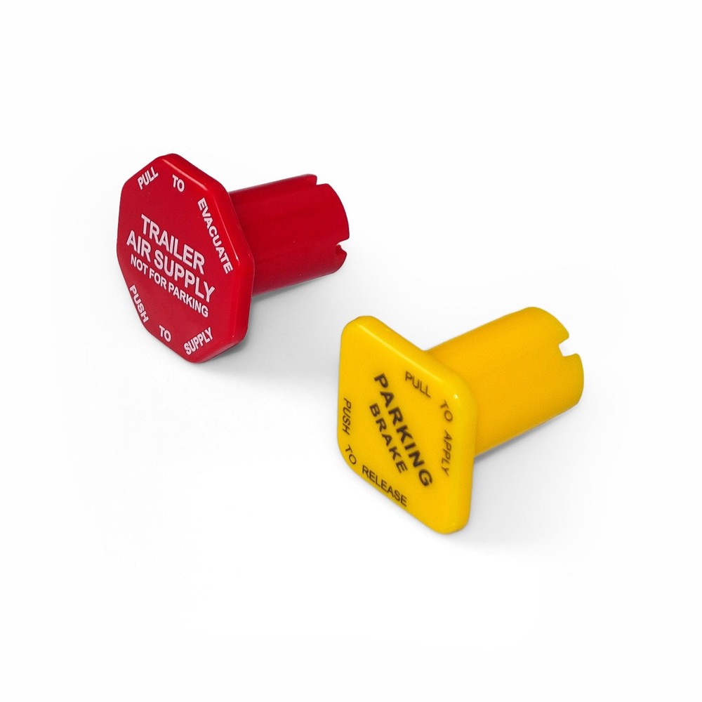 2PCS Red & Yellow Parking Air Brake Knobs Threaded Type For Semi Tractor Trailer