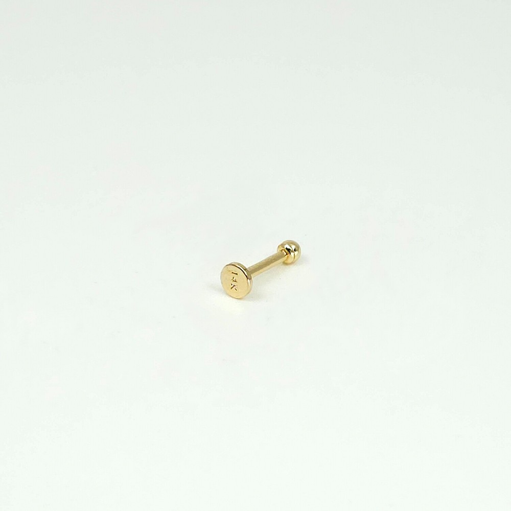 14K Solid Gold Tiny 2mm Ball Internally Threaded Labret Stud Earring(18Gauge)