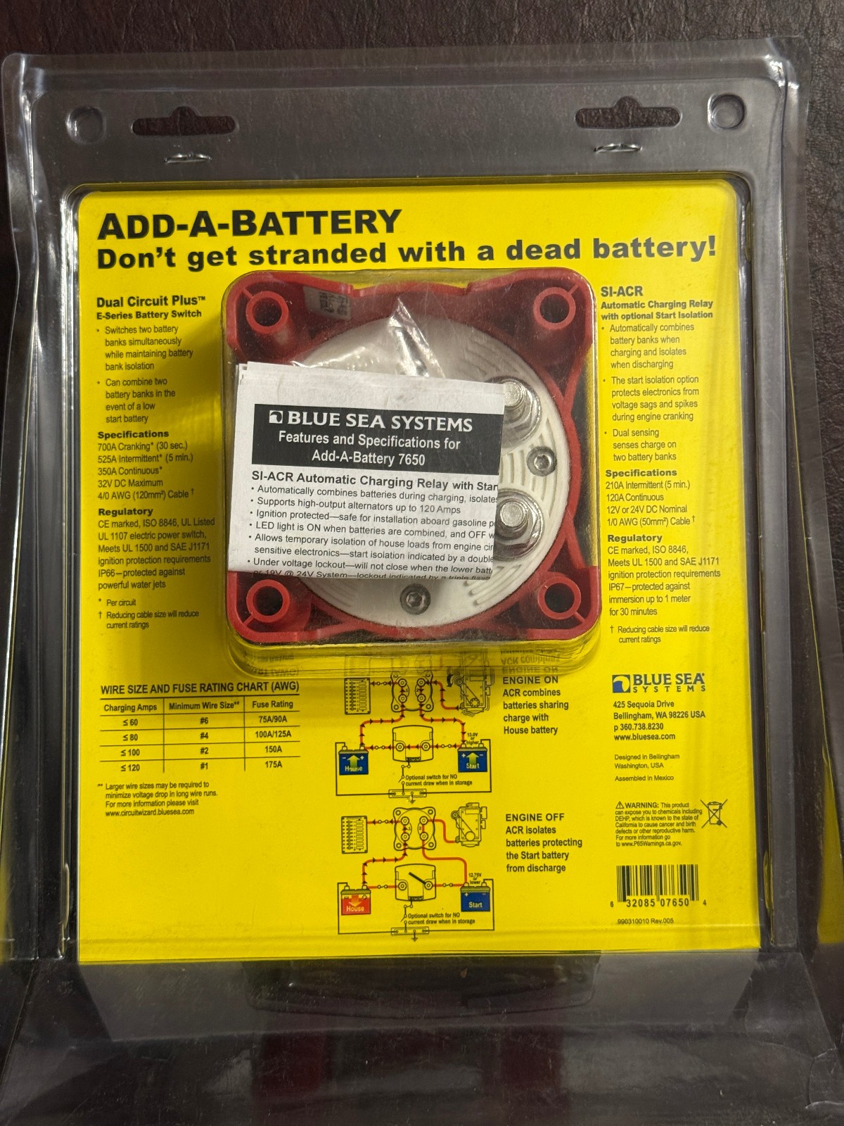 Blue Sea Systems 7650 Add-a-Battery Kit 120-Amp 120A