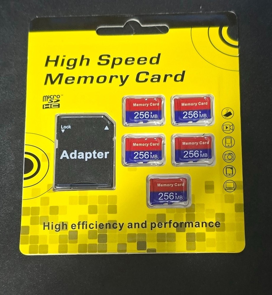 High Speed Memory Cards - Set Includes 5 - 256 mg cards & Adapter - New