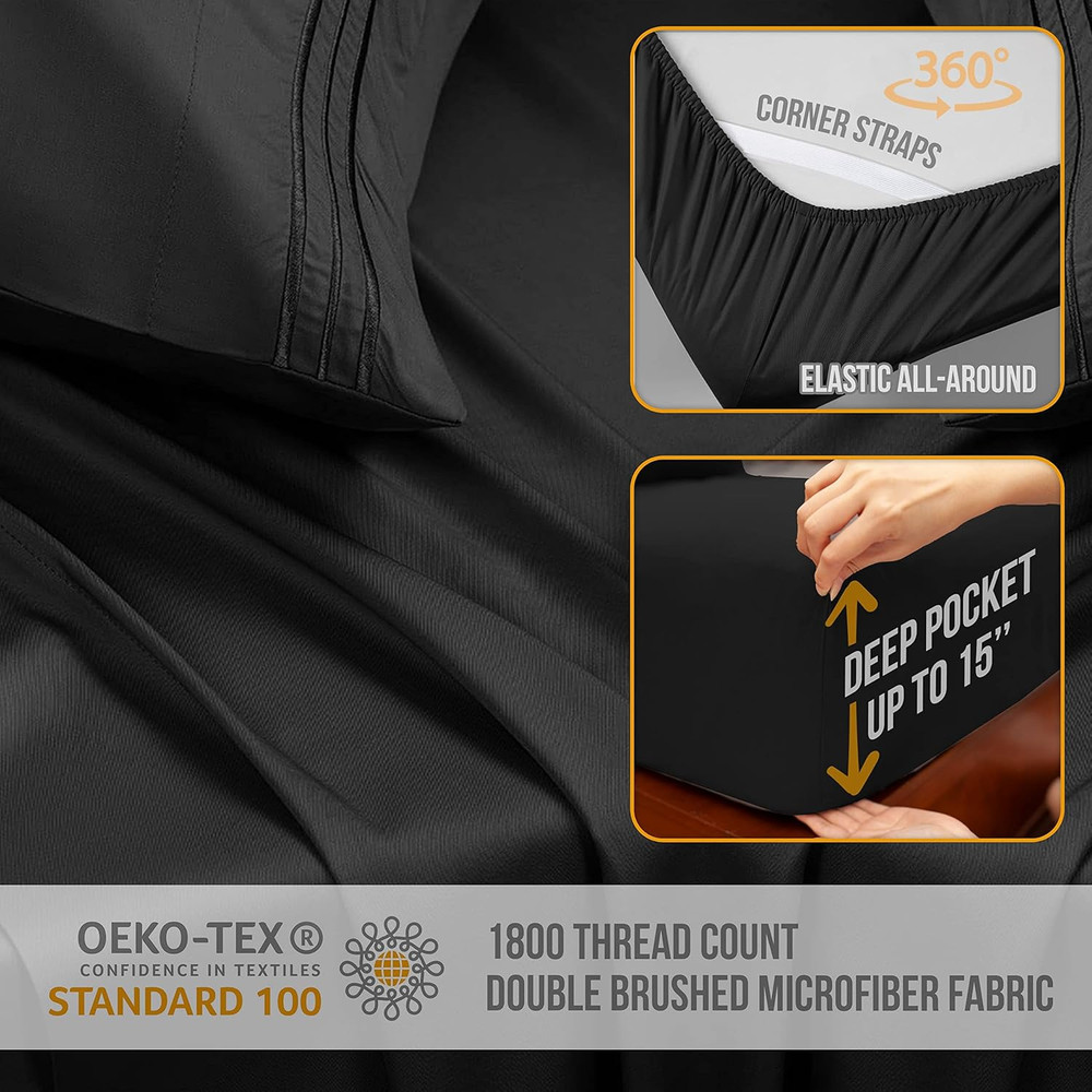 Full Size Bed Sheets Cooling - Luxury Hotel Sheet Set - Soft Sheets with Elastic