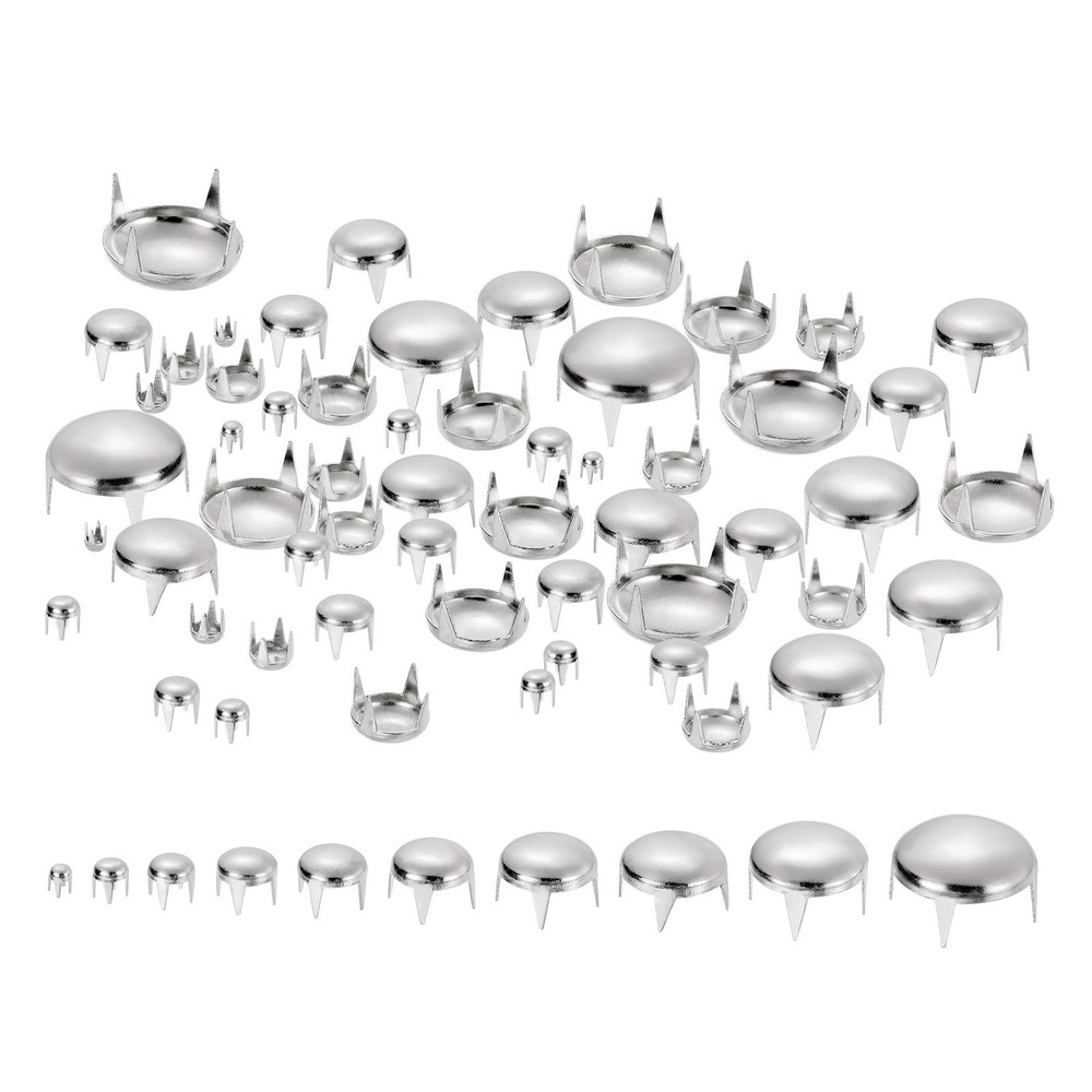 100 x Silver 10 Sizes Round Dome Rivets for DIY Leather Craft