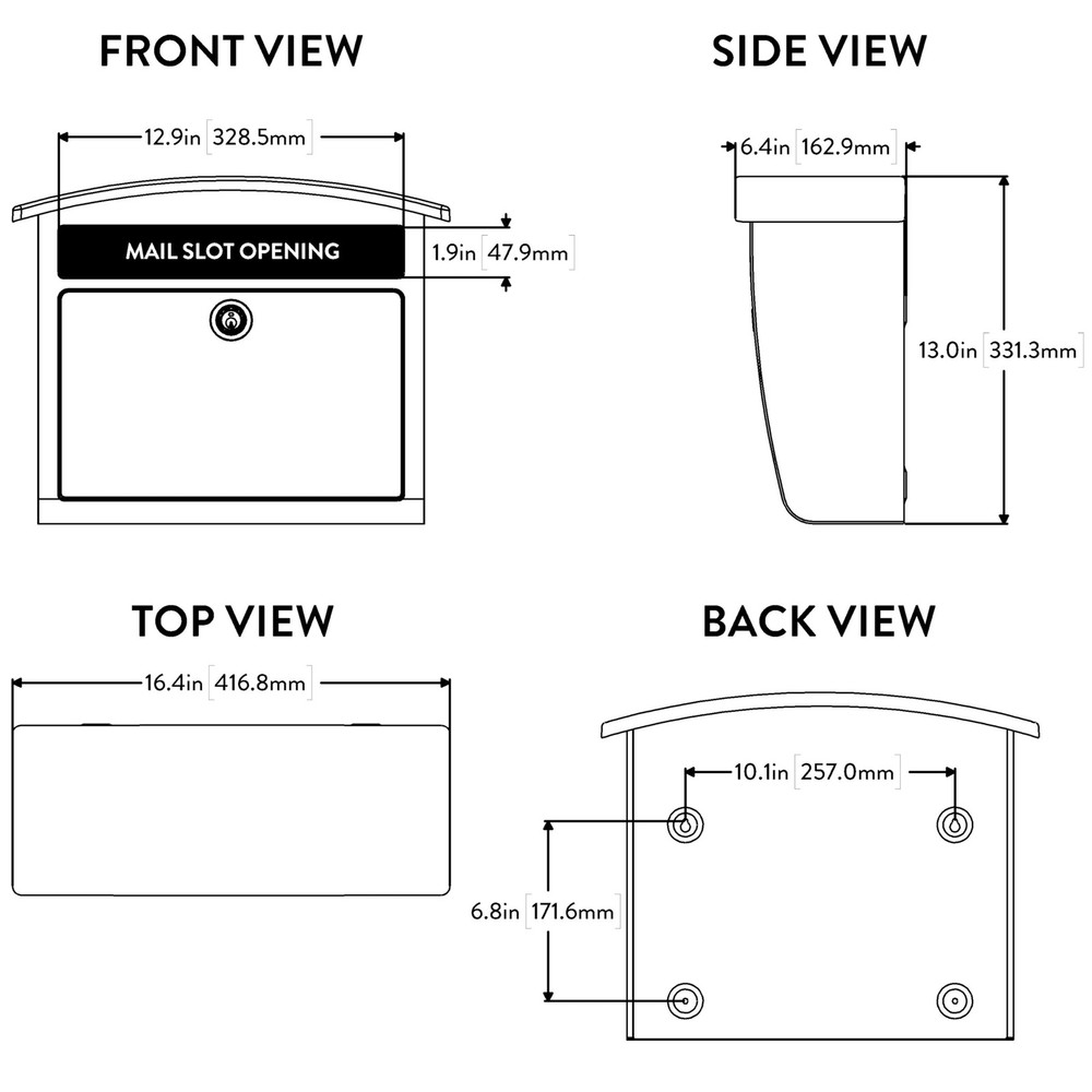 Architectural Mailboxes Dal Rae Galvanized Steel, Locking, Wall Medium, Black