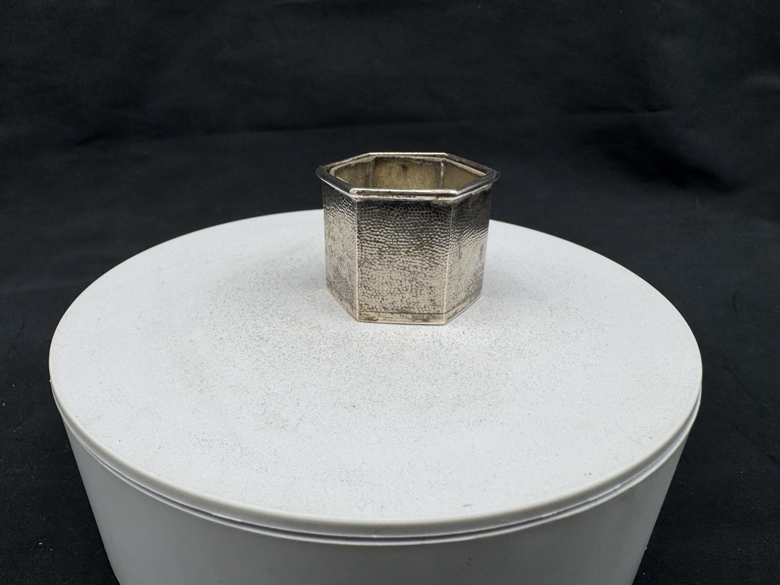 Antique Chinese Export Sterling Silver Salt Cellar w/ Glass Insert