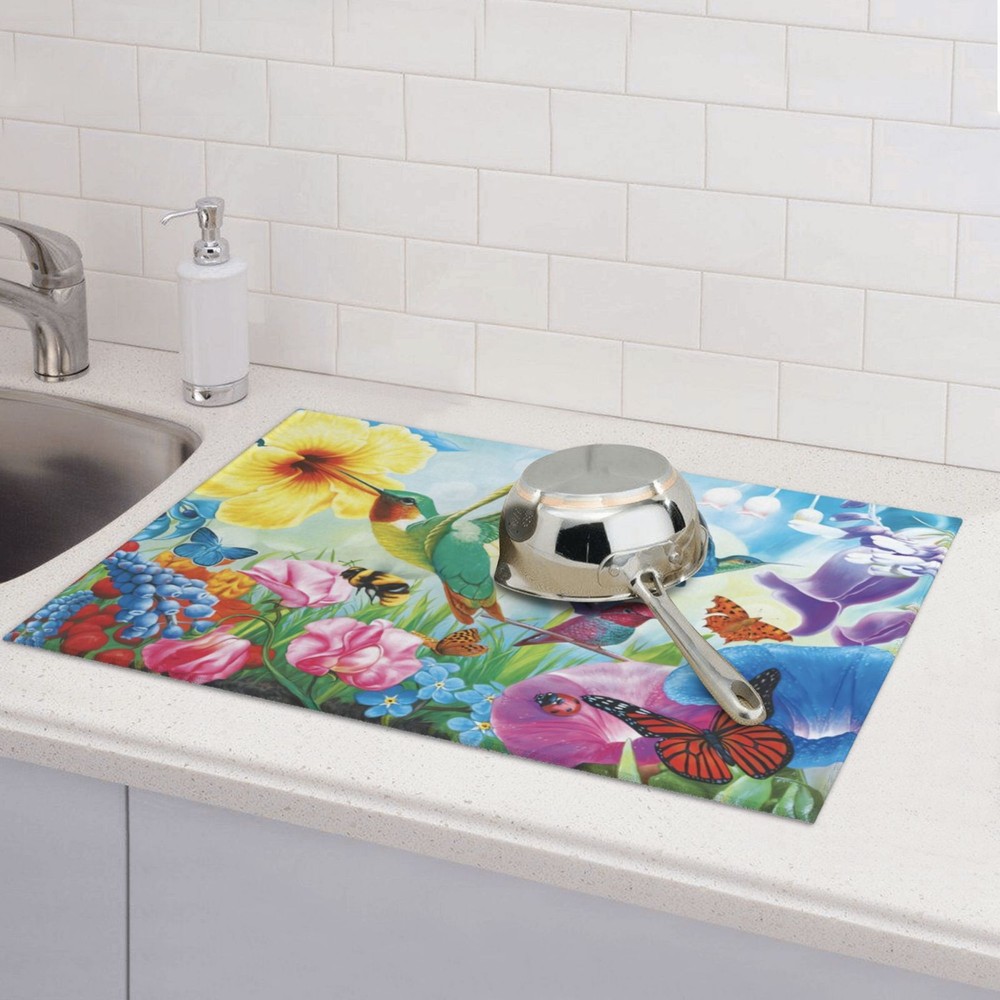Spring Dish Drying Mat for Kitchen Counter Bird Flower Microfiber Drying Pad XL