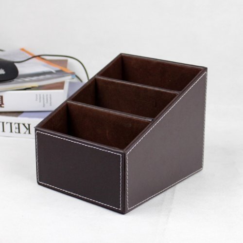 PU Leather Multi-Function Remote Control Organizer, Caddy Holder 3 Compartments