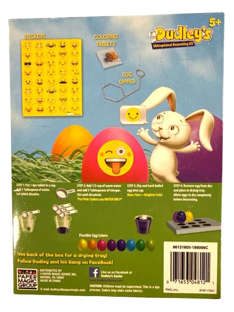 DUDLEY'S Funn-E-Faces Easter Egg Decorating Kit Set Coloring Tablets + Stickers+