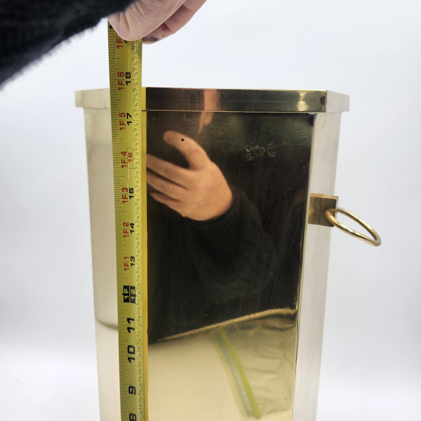 Vintage gold shiny brass Umbrella Stand 18" x 10" w/ Handles hexagon