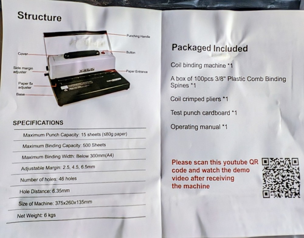 Kohl's 15 Sheet Punching 500 Sheets Binding Coil (Spiral) Binding Machine