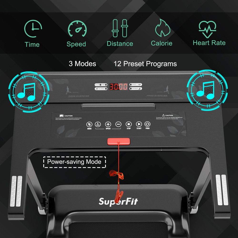 Folding Compact Walking Running Machine Electric Treadmill w/APP Control Speaker