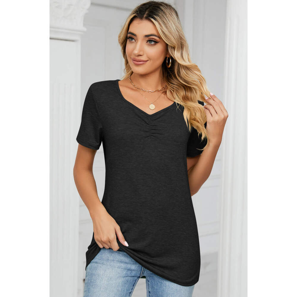 Ruched Heathered Short Sleeve T-Shirt