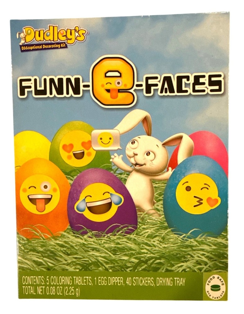 DUDLEY'S Funn-E-Faces Easter Egg Decorating Kit Set Coloring Tablets + Stickers+