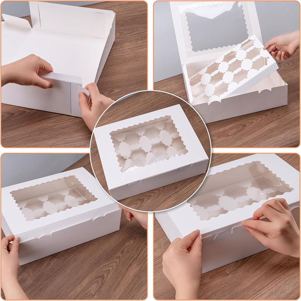 6PCS Cupcake Boxes - Hold 12 Count Cupcake Containers with Window, Grade Cupcak