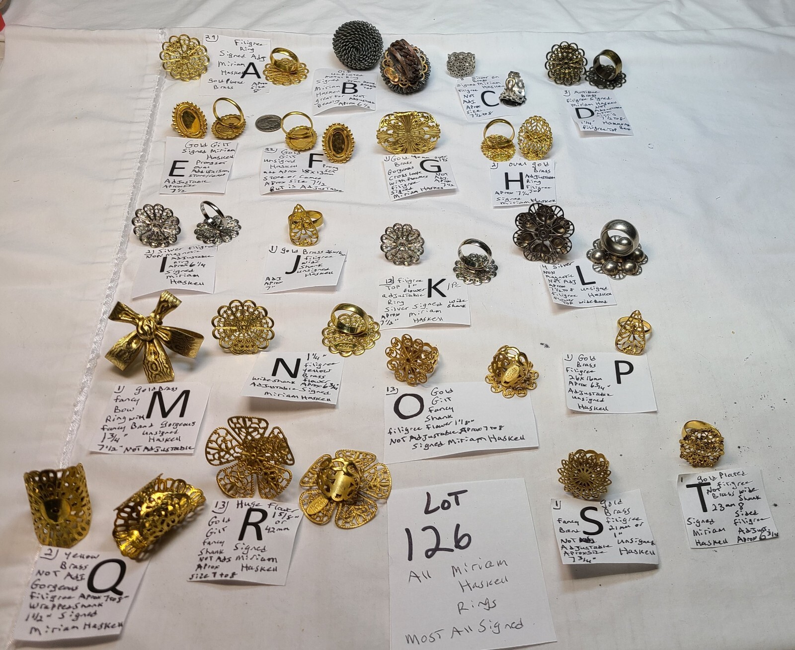 LOT 126 Vtg Miriam Haskell Jewelry Ring Findings Many signed Filigree Chunky +