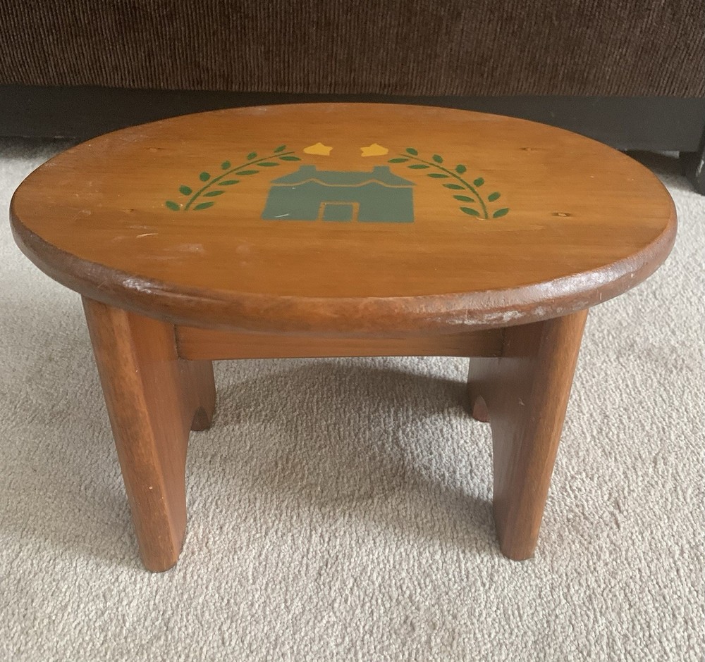Solid Wood Oval Footstool/Step Stool Bench Hand Made Signed Dated 1994 Country