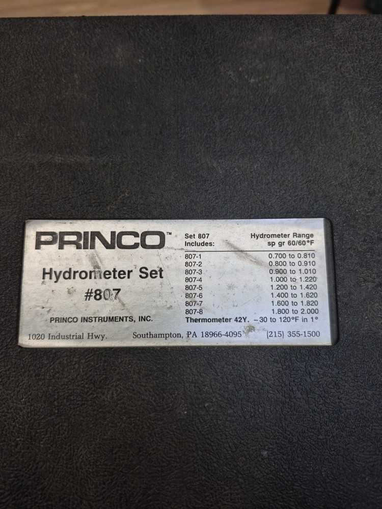 (8) Princo Specific Gravity Hydrometer Set #807 Glass 2.000-.700