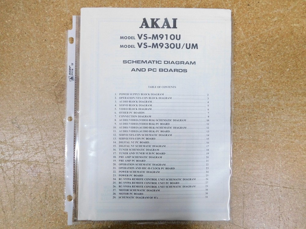 Akai VS-M910U VS-M930UM Video Cassette Recorder Schematic (original)