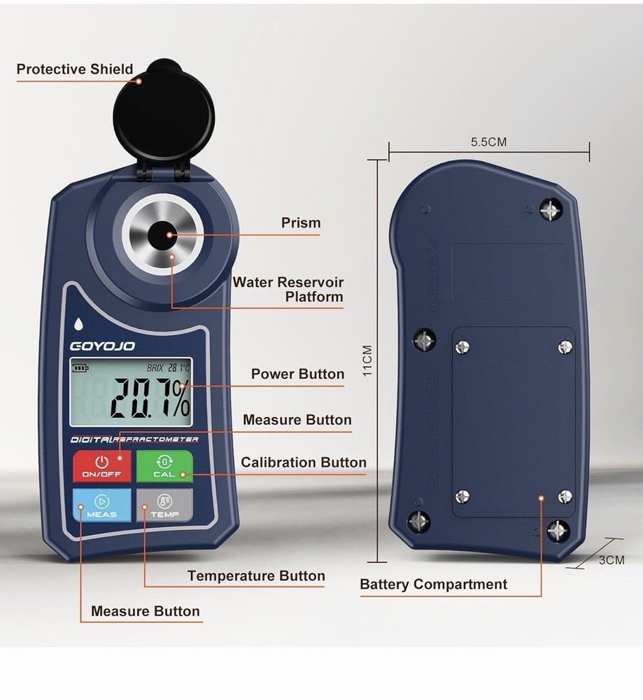 GOYOJO Digital Brix Refractometer Meter Lab Refractometer ±0.5 Brix/1℃ Accuracy
