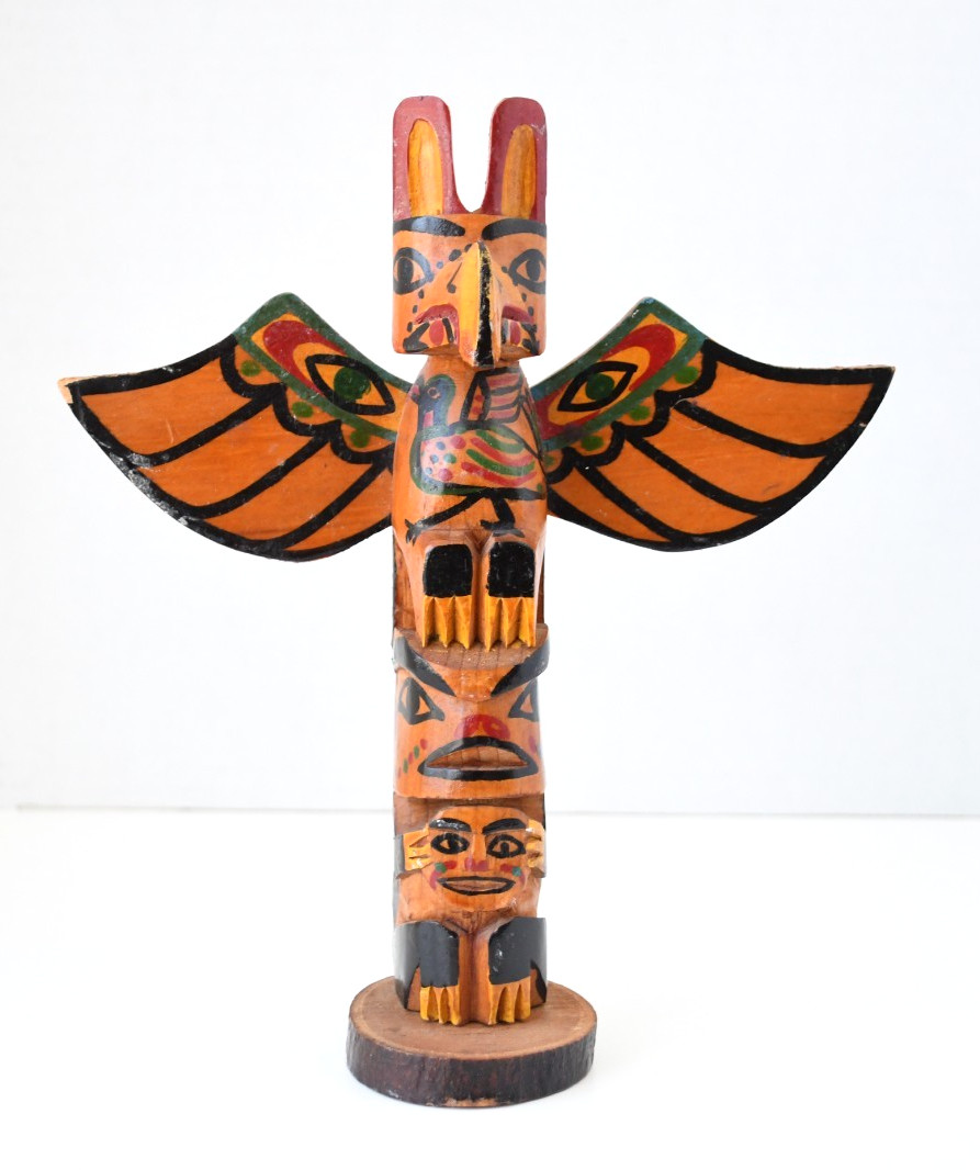 Vintage PWC Cedar Totem Pole Thunderbird and Human 1930's Perfect 8x5