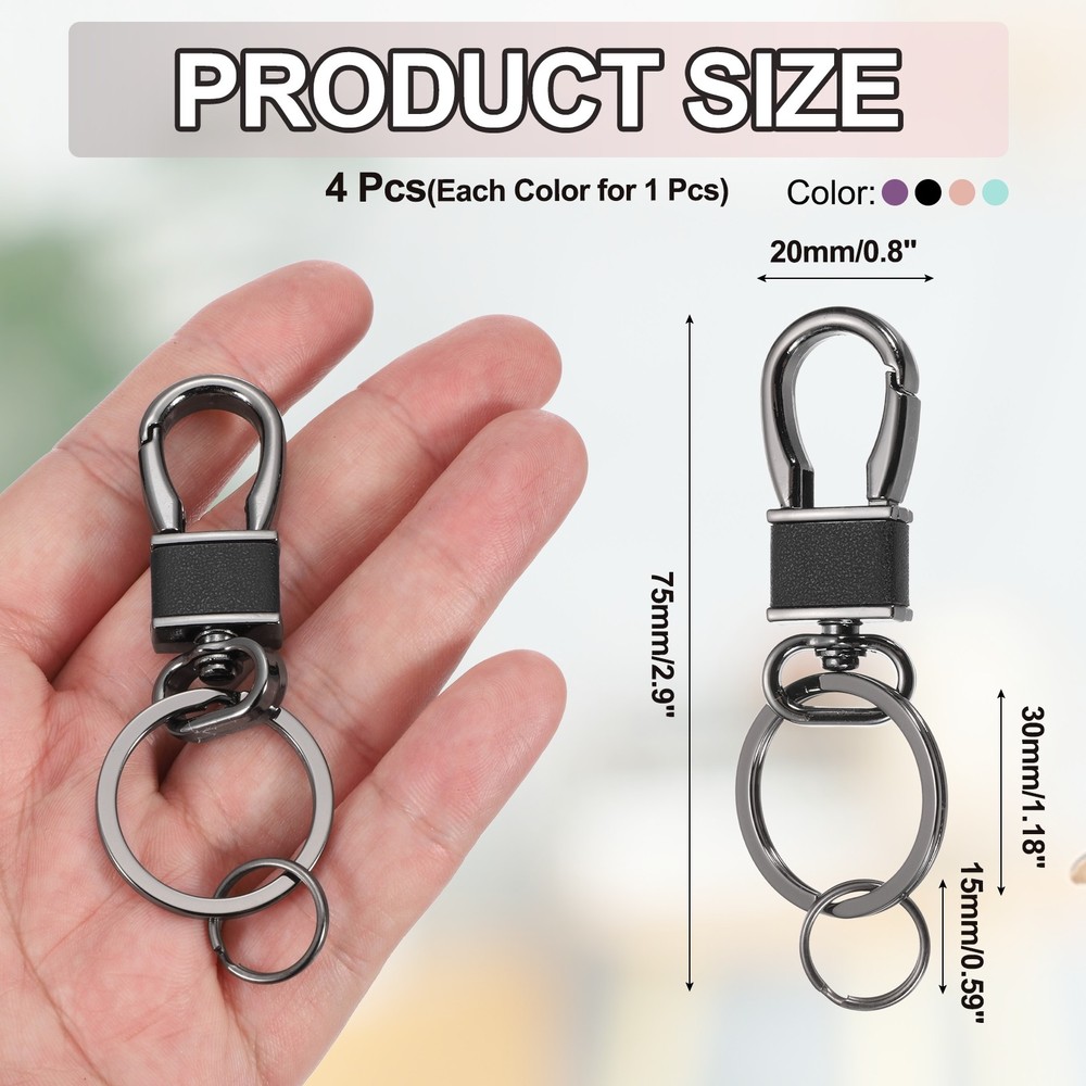 4 Pcs Metal Keychain Key Clip Hook, Black/Multicolor