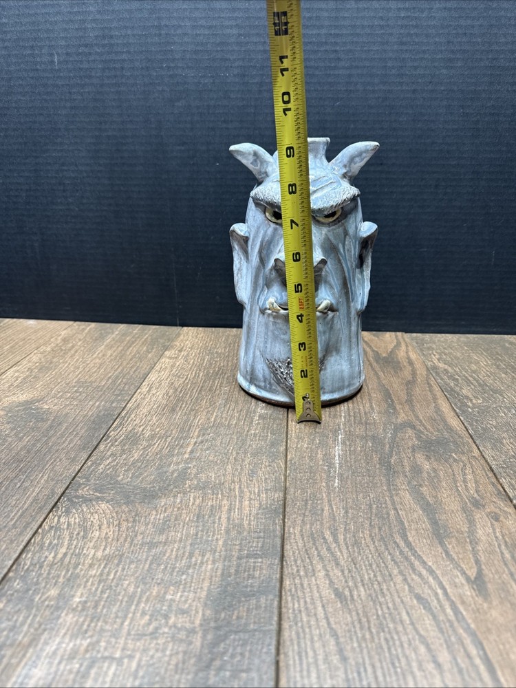 DAL BURTCHAELL Primitive Folk Art Devils Face Rustic Gray Glaze