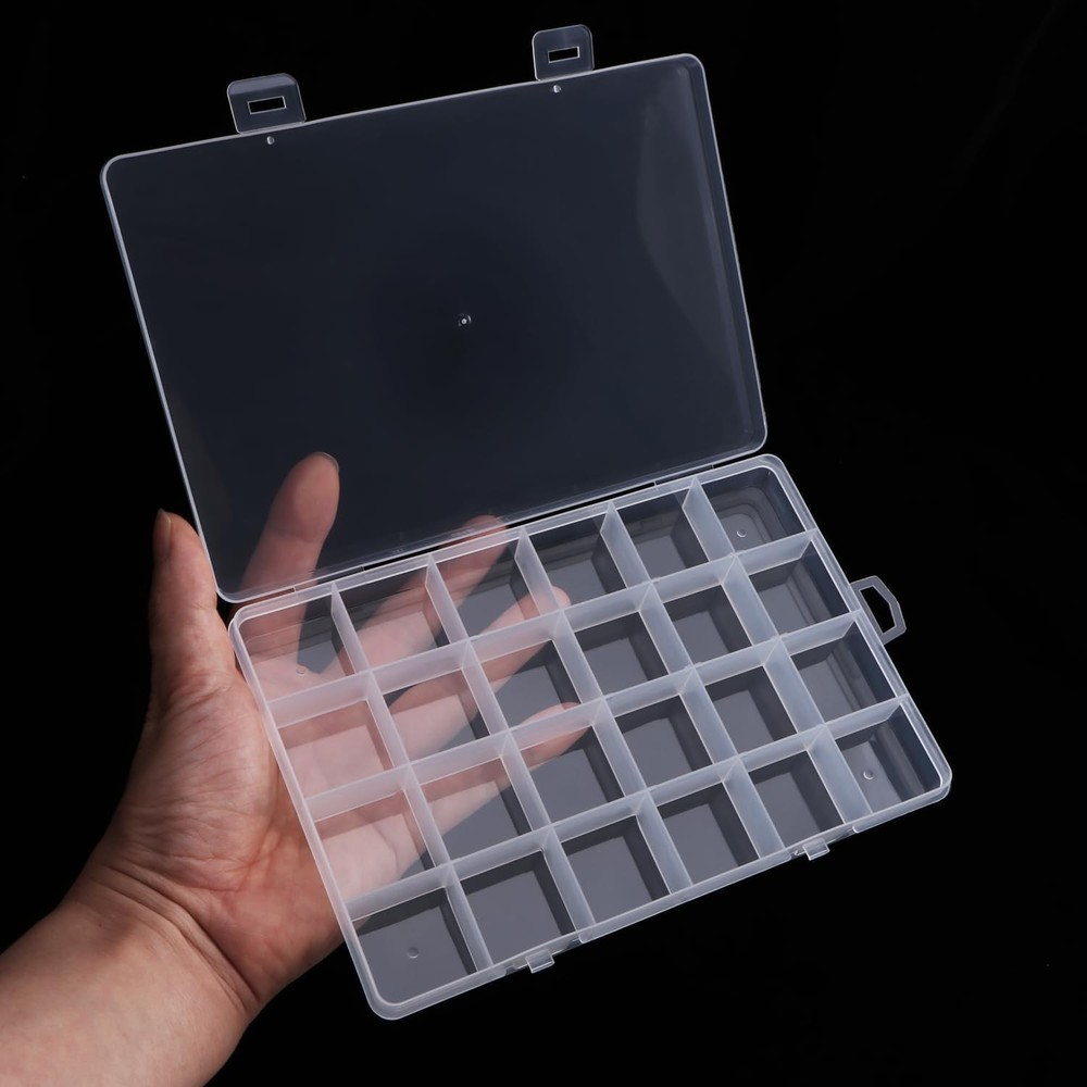 2 Pack 24 Grids Clear Plastic Organizer Box Fixed Compartment Storage Contain...