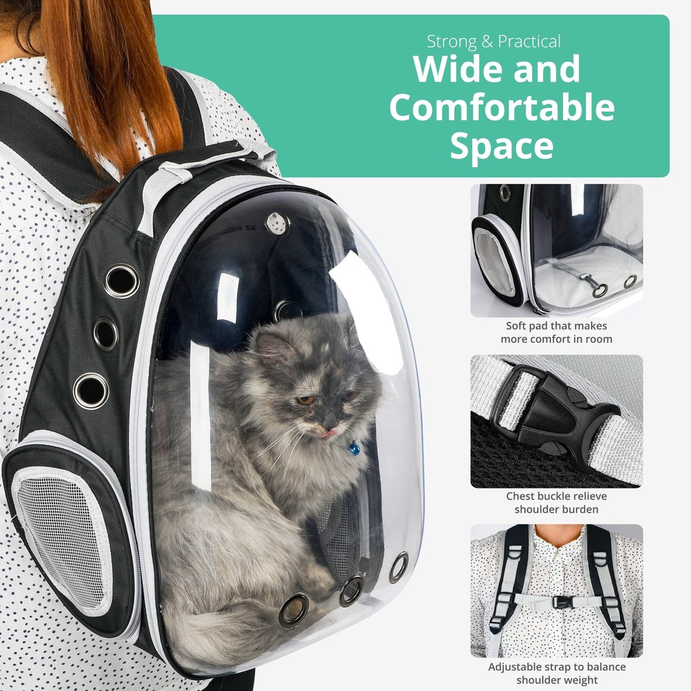 Cat Backpack Carrier with Collapsable Dog Bowl, Cat Collar & Interactive Cat ...
